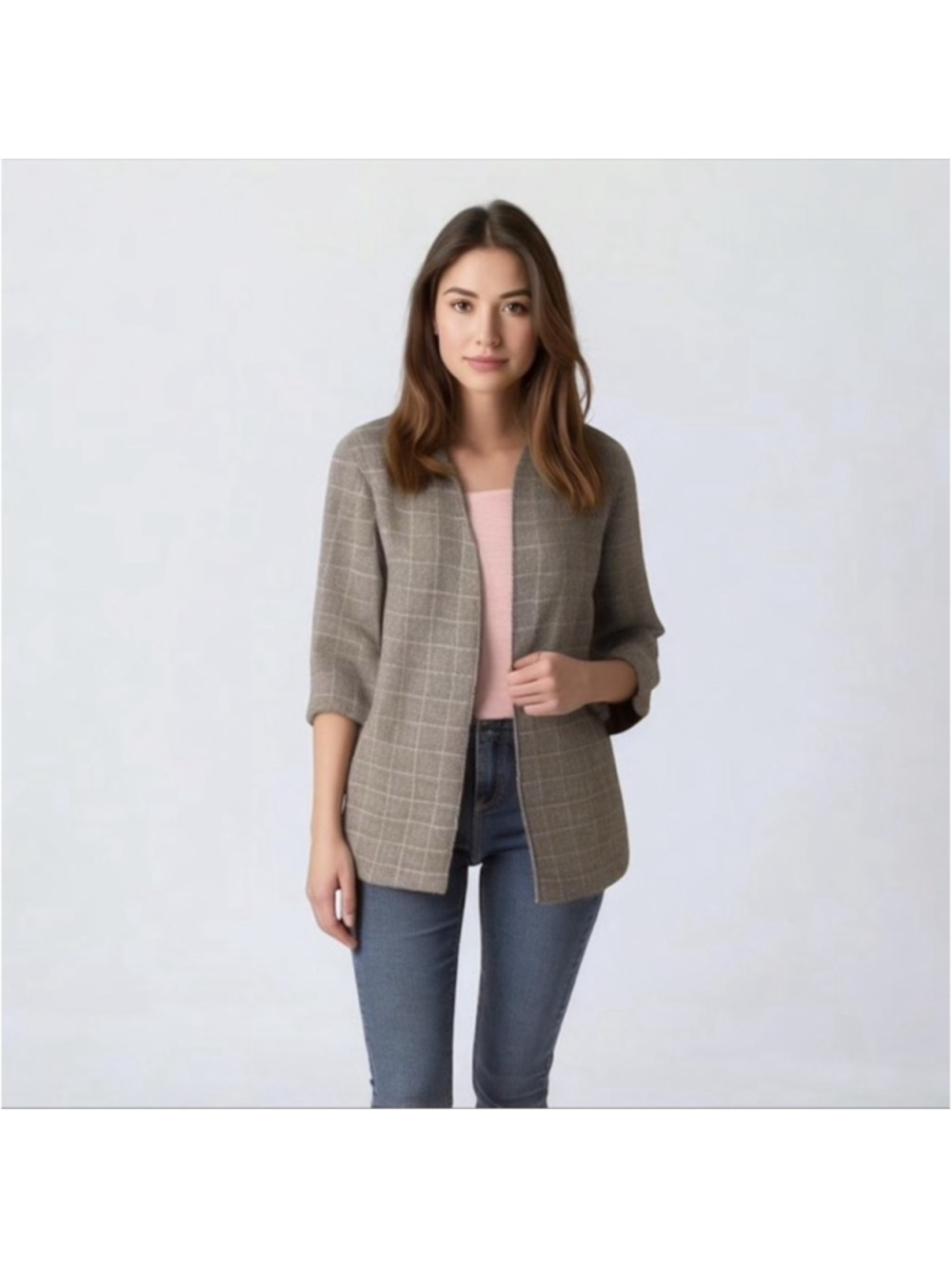 Tanjay Petites lilac plaid open blazer Petite M preppy